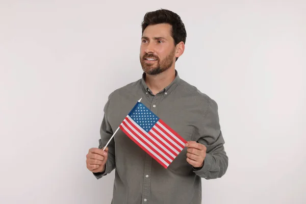 Julio Día Independencia Estados Unidos Hombre Feliz Con Bandera Americana — Foto de Stock