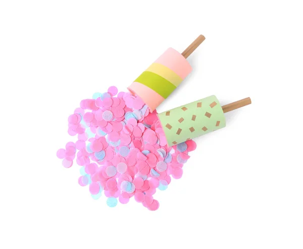 Confete Colorido Com Biscoitos Festa Brilhantes Isolados Branco Vista Superior — Fotografia de Stock