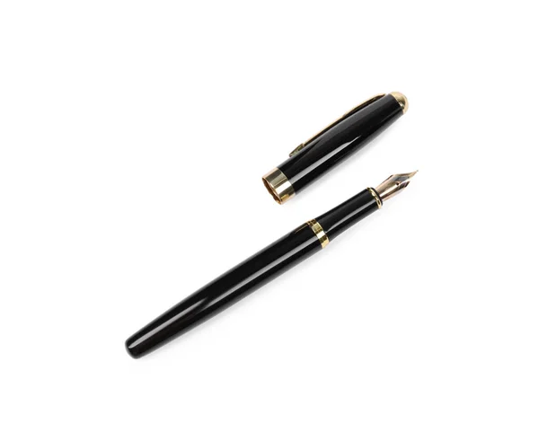 Stylish Black Fountain Pen Isolated White Top View — Stock Photo, Image