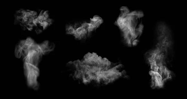 Set Con Diferentes Nubes Humo Blanco Sobre Fondo Negro — Foto de Stock