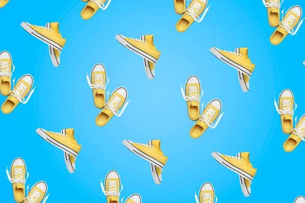 Collage Zapatillas Clásicas Amarillas Vieja Escuela Sobre Fondo Azul Claro —  Fotos de Stock