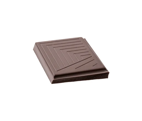 Pezzo Deliziosa Barretta Cioccolato Fondente Isolata Bianco — Foto Stock