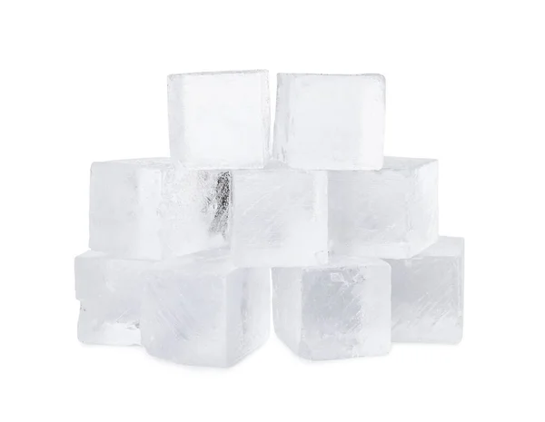 Muitos Cubos Gelo Claros Isolados Branco — Fotografia de Stock