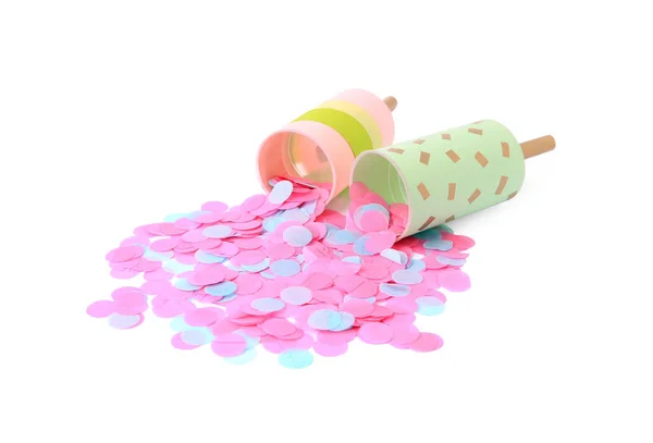Colorido Confeti Con Galletas Rosadas Aisladas Blanco — Foto de Stock