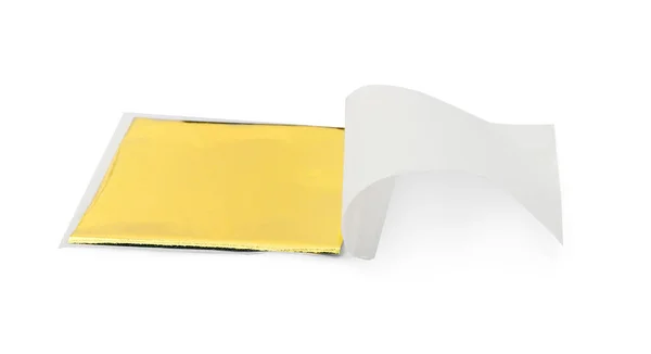 Foglio Foglia Oro Commestibile Isolato Bianco — Foto Stock