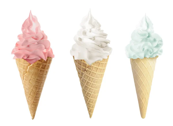 不同口味的冰淇淋在白色上被分离出来 软伺候 — 图库照片