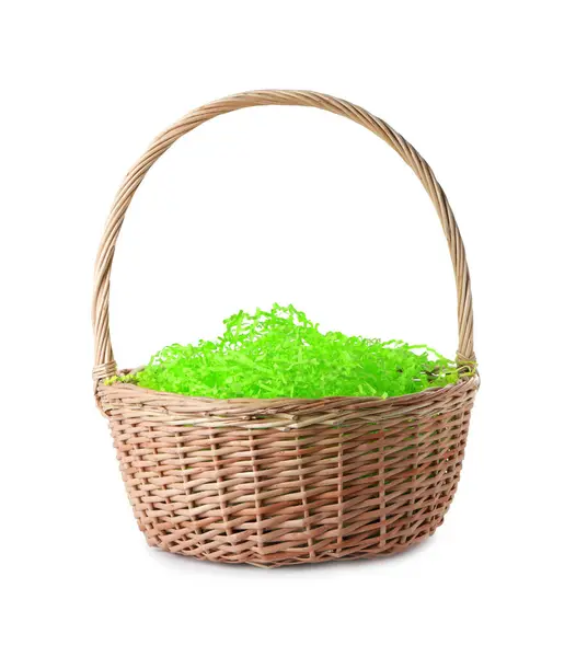 Easter Wicker Basket Decorated Grass Isolated White — Stock Photo, Image