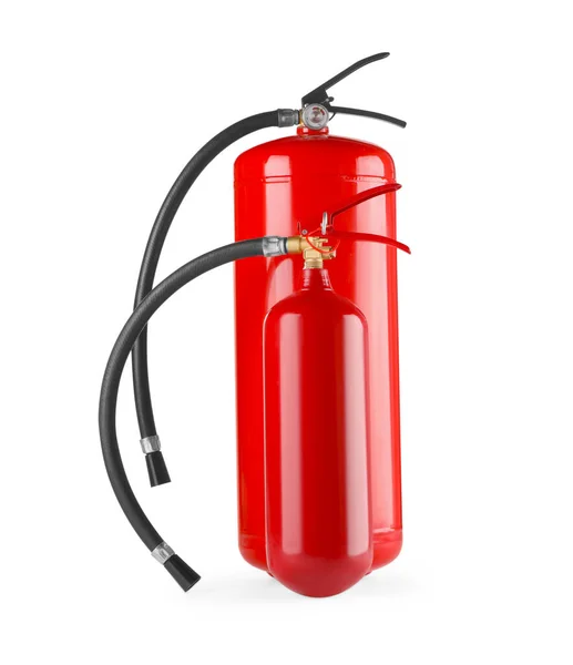 Dos Extintores Rojos Sobre Fondo Blanco — Foto de Stock