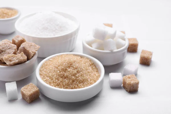 Diferentes Tipos Açúcar Mesa Branca Close — Fotografia de Stock