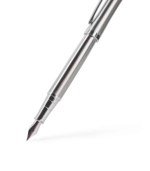 Стильна Срібна Ручка Фонтану Ізольована Білому — стокове фото