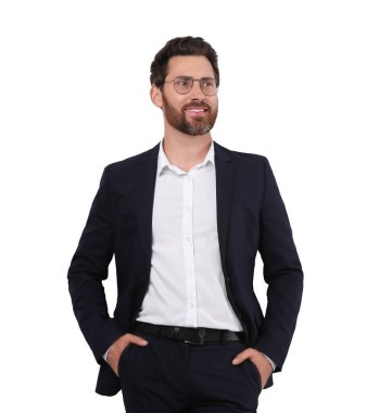 Beyaz gözlüklü yakışıklı adamın portresi.