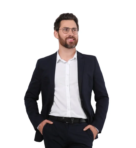 Porträt Eines Gutaussehenden Mannes Mit Brille Auf Weißem Hintergrund — Stockfoto