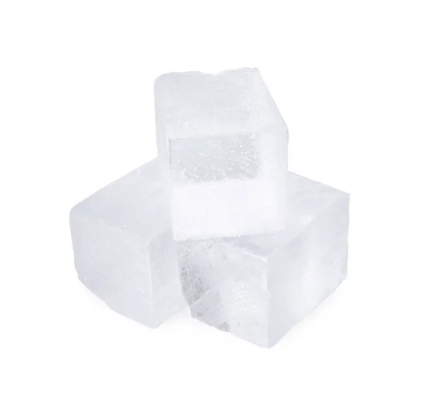 Cubi Ghiaccio Cristallini Isolati Bianco — Foto Stock
