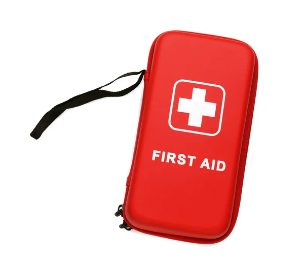 Red First Aid Kit Isolated White Top View — Stock Photo, Image