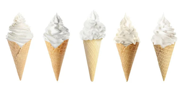 Ice Cream Different Flavors Isolated White Soft Serve — Stock Photo, Image