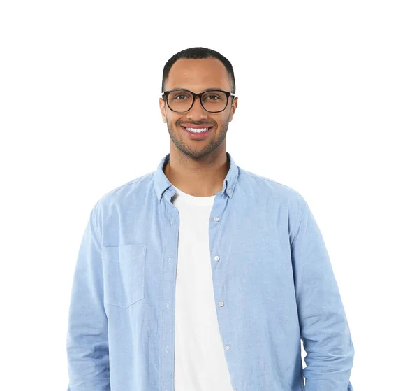 Portret Przystojnego Mężczyzny Okularach Białym Tle — Zdjęcie stockowe