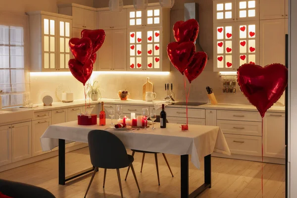 Romantische Atmosphäre Gemütliche Küche Zum Valentinstag Dekoriert — Stockfoto