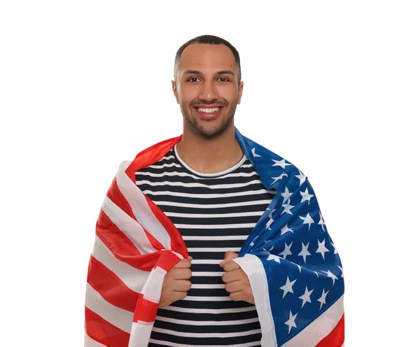 Julio Día Independencia Estados Unidos Hombre Feliz Con Bandera Americana —  Fotos de Stock