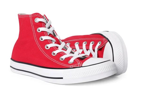 Pair New Red Stylish High Top Plimsolls White Background — Photo