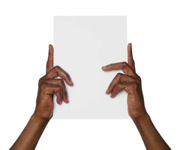 Afrikai Amerikai Férfi Fehér Háttérrel Közelről Mockup Tervezéshez — Stock Fotó