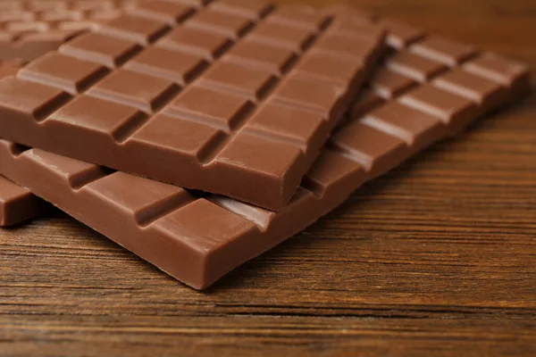Tasty Sweet Chocolate Bars Wooden Table Closeup — Stockfoto