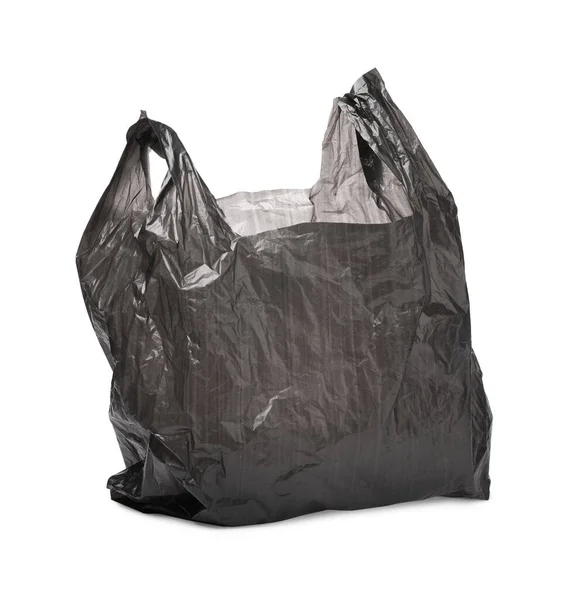 Μια Μαύρη Πλαστική Σακούλα Που Απομονώνεται Λευκό — Φωτογραφία Αρχείου