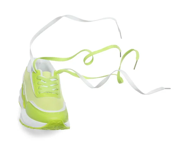 Ένα Κομψό Ανοιχτό Πράσινο Sneaker Απομονώνονται Λευκό — Φωτογραφία Αρχείου