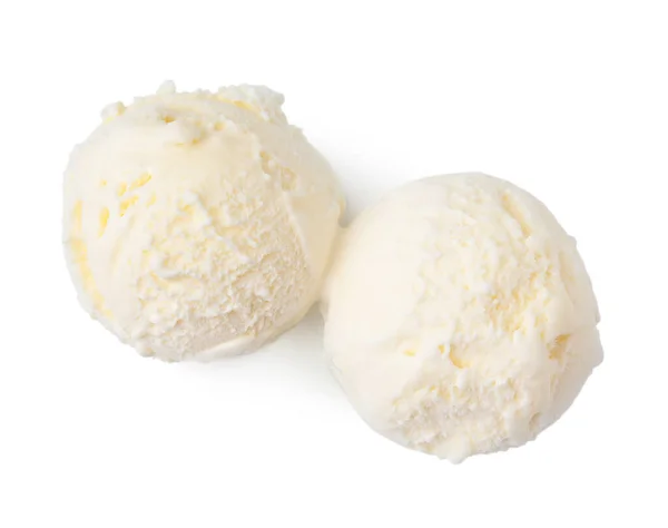 Νόστιμο Παγωτό Βανίλια Απομονωμένο Λευκό Κορυφαία Άποψη — Φωτογραφία Αρχείου