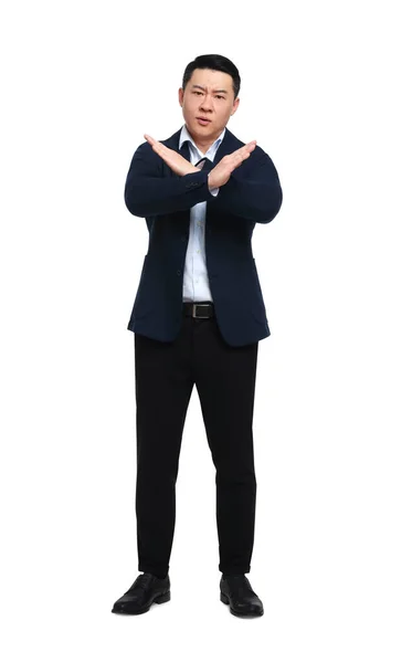 Wütender Geschäftsmann Anzug Posiert Auf Weißem Hintergrund — Stockfoto