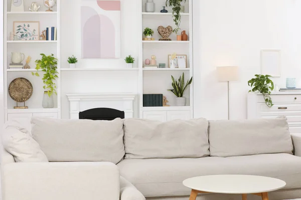 Stylish Living Room Interior Comfortable Sofa Side Table — Stock Photo, Image