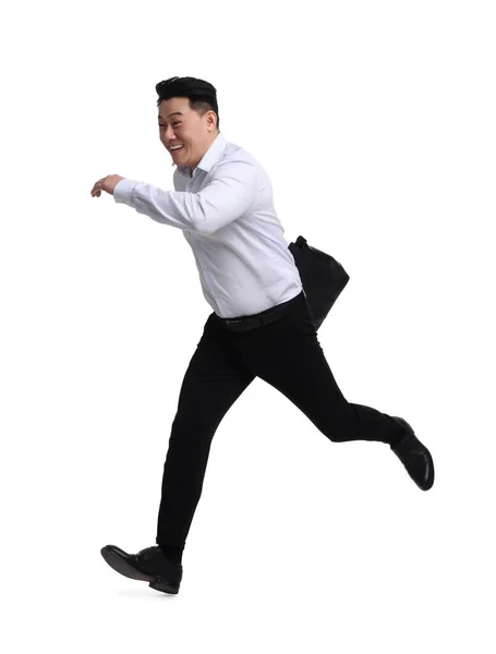 Επιχειρηματίας Χαρτοφύλακα Τρέχει Λευκό Φόντο — Φωτογραφία Αρχείου