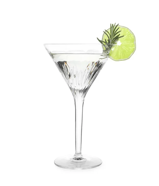 Copo Martini Refrescante Coquetel Com Limão Alecrim Isolado Branco — Fotografia de Stock