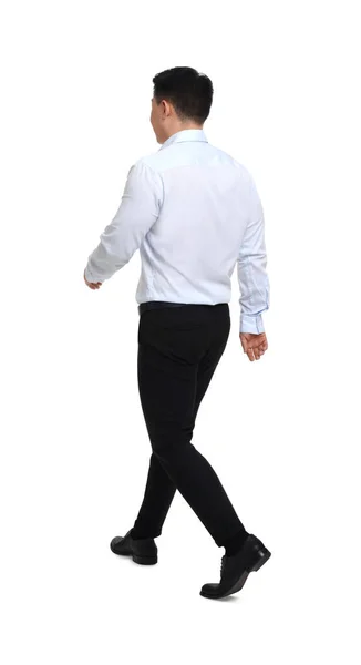 Empresário Roupas Formais Andando Sobre Fundo Branco — Fotografia de Stock