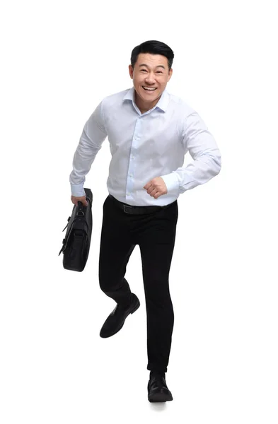 白い背景で走っているブリーフケース付きビジネスマン — ストック写真