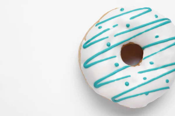 Один Смачний Глазурований Пончик Ізольований Білому Вид Зверху — стокове фото