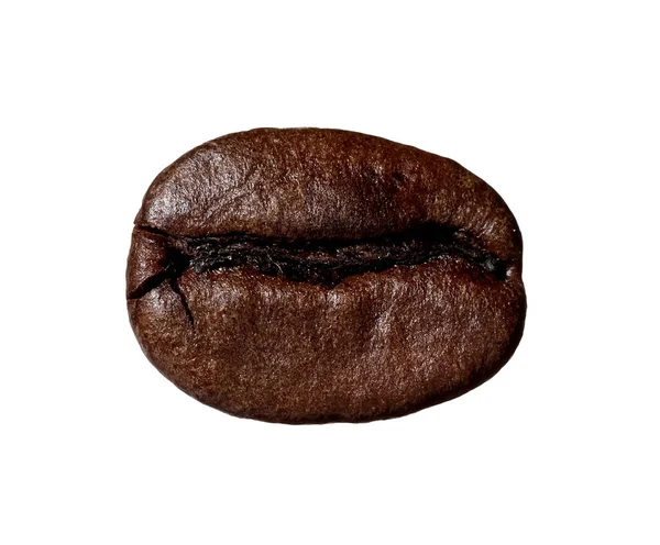 Jeden Aromatické Pražené Kávové Zrno Izolované Bílém — Stock fotografie
