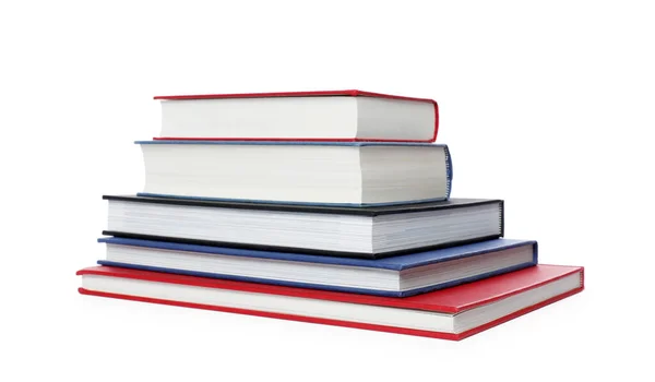 Stack Different Hardcover Books White Background — Foto Stock