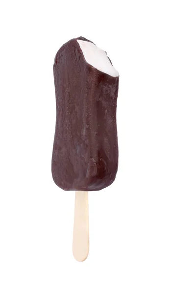 Lahodná Pokousaná Čokoládově Glazovaná Zmrzlina Izolovaná Bílém Horní Pohled — Stock fotografie