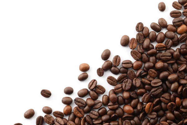 Många Rostade Kaffebönor Isolerade Vit Ovanifrån — Stockfoto