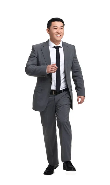 Businessman Suit Walking White Background — Stock Photo, Image