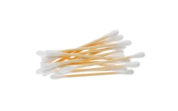 Many Wooden Cotton Buds Isolated White — Stock Photo, Image
