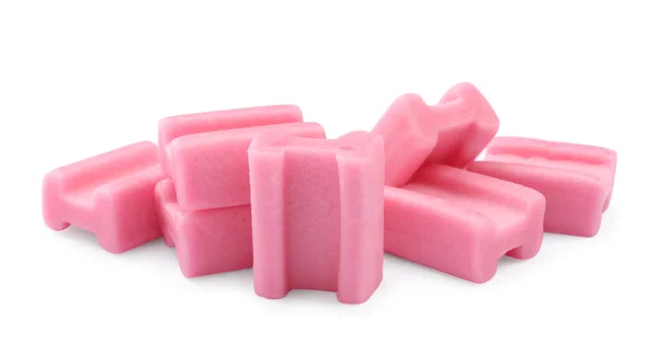 Veel Smakelijke Roze Kauwgom Witte Achtergrond — Stockfoto