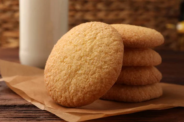 Deliciosos Biscoitos Manteiga Dinamarquesa Mesa Madeira Close — Fotografia de Stock