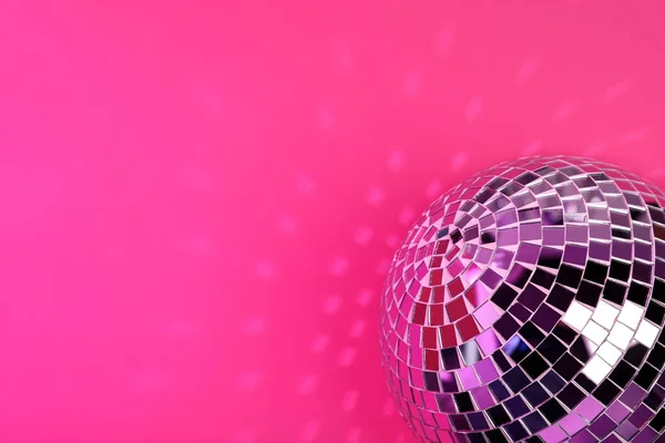 Błyszcząca Kula Disco Różowym Tle Miejsce Tekst — Zdjęcie stockowe