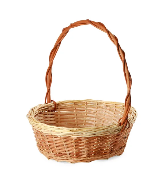 Empty Easter Wicker Basket Isolated White — Stock Photo, Image
