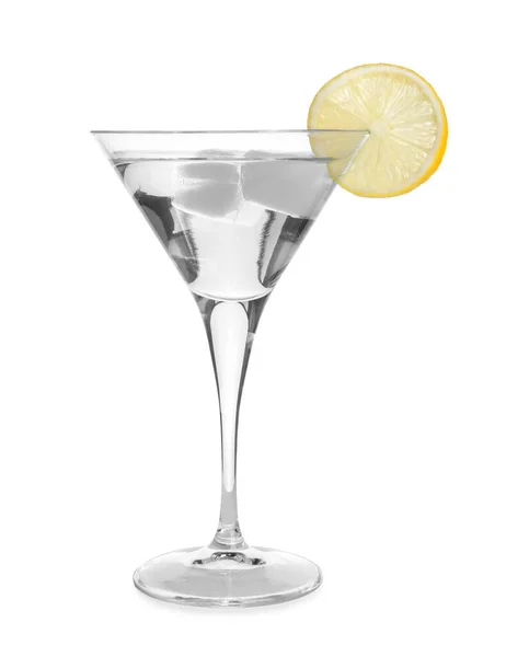 Martini Szklanka Orzeźwiającego Koktajlu Cytryną Kostkami Lodu Izolowane Białym — Zdjęcie stockowe