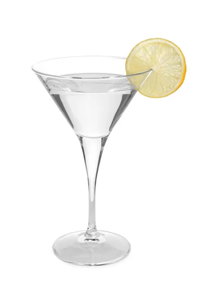 Copa Martini Refrescante Cóctel Decorado Con Rodaja Limón Aislado Blanco — Foto de Stock
