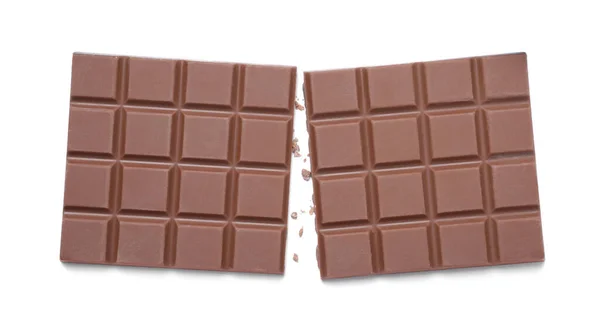Кусочки Вкусного Молочного Шоколада Изолированные Белом Вид Сверху — стоковое фото