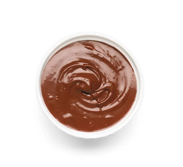 Чаша Вкусной Шоколадной Пасты Изолирована Белом Вид Сверху — стоковое фото