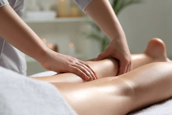 Woman Receiving Leg Massage Spa Salon Closeup — Stock Photo, Image